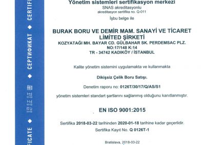 Burak Boru ISO9001:2015 Türkçe